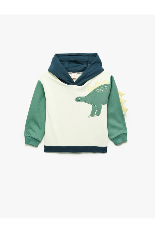 Koton Dinozor Baskılı Pamuklu Uzun Kollu Şardonlu Kapşonlu Sweatshirt