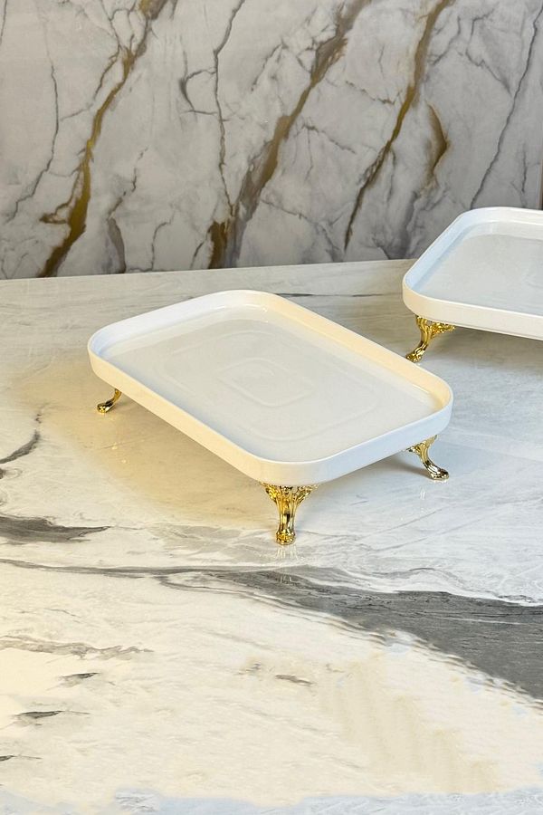 MAY HOME-Porcelain Rectangular Footed Presentation Plate 1