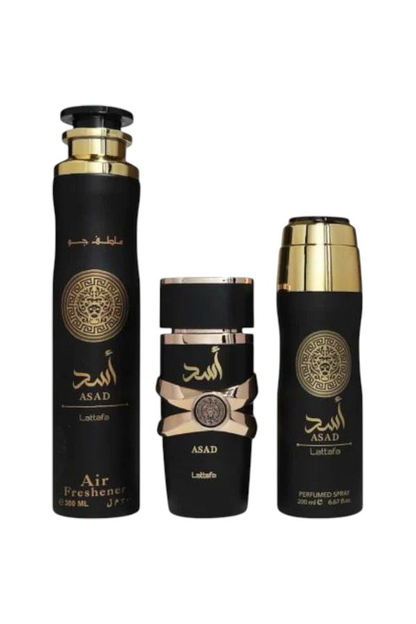 lattafa-ASAD, gift set EDP 100 ml, body spray 200 ml, room freshener 300 ml 1
