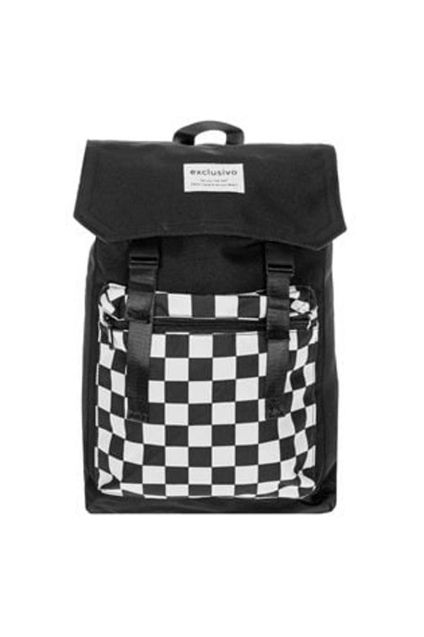 OEM-Black and White Backpack with Chess Pattern and Pocket 28 x 10 x 47 cm 1