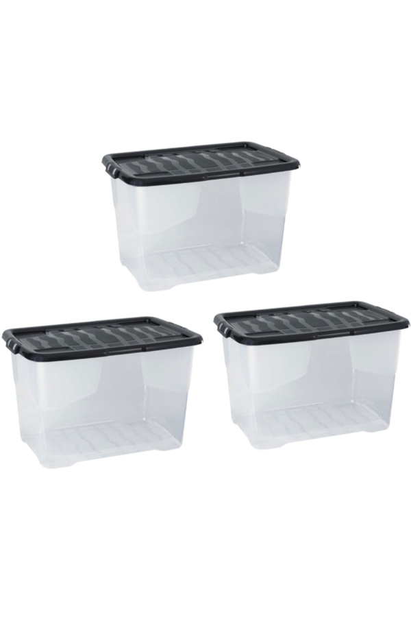 Strata Box Set Strata 3-Piece Curve Stackable Storage Box with Lid 65 Liter- Trendyol