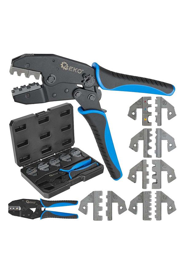 GEKO-CRIMPING PLIERS FOR CONNECTORS AND SOCKETS WITH 5 INTERCHANGEABLE HEADS 1