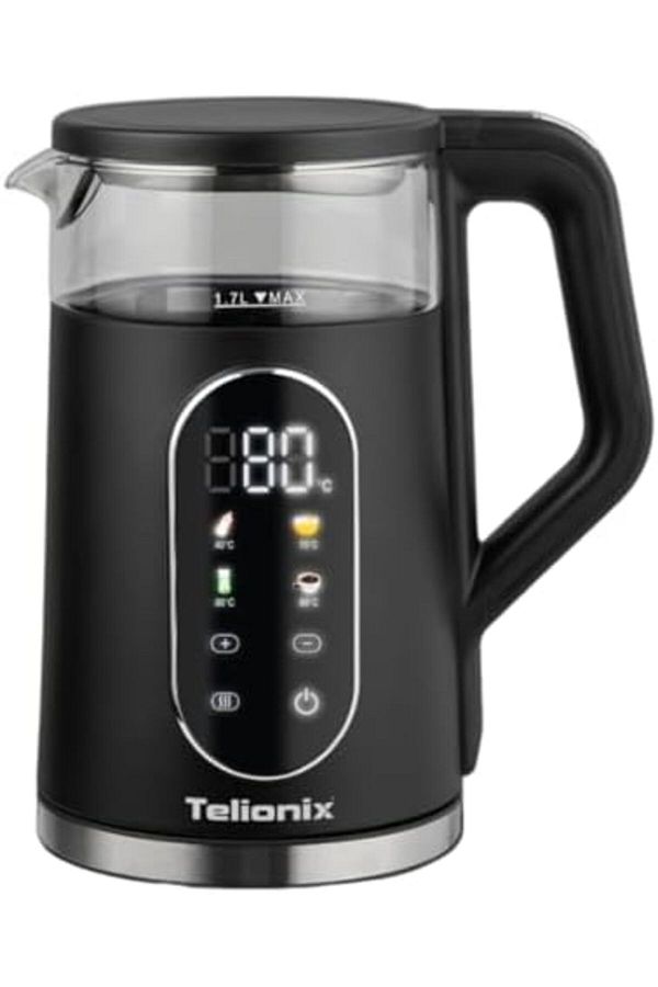 TELIONIX-Digital Kettle, 1.7L Capacity, 2200W, 360° Rotating Base, Borosilicate Glass, 13 Temperatu 1