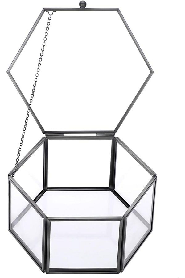 Lamsit Ibdaa-Glass Trinket Box, Hexagon, Silver, Keepsake Organizer with Lid (Hexagon) 1