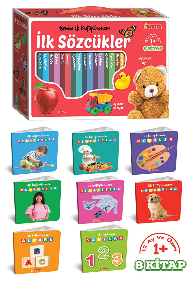 Diytoy TinyUp İlk Kütüphanem - 8'li Mini Kitap Seti | İlk Sözcükler | Eğitici ve Eğlenceli Bebek Kitapları