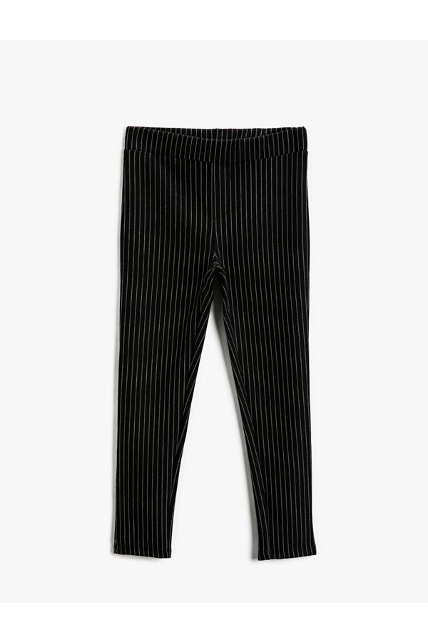 Koton-Schwarze gestreifte Strumpfhose für Mädchen mit elastischem Bund 1