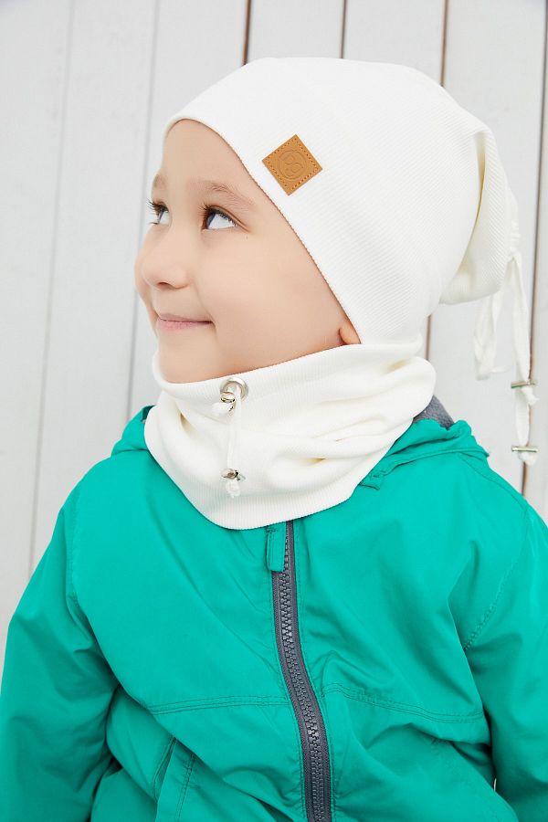 Babygiz-Baby Boy Child White Rope Detailed Hat Beanie Neck Collar Set Comfortable Camisole 1
