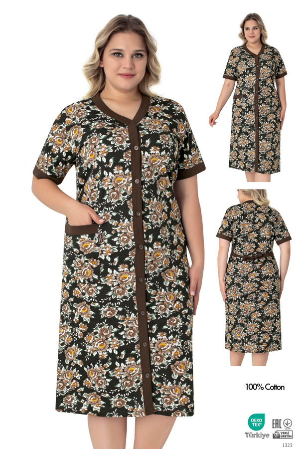 ROMEO LİFE-Women's Large Size Cotton Combed Fabric Buttoned Summer Dress 4180 1