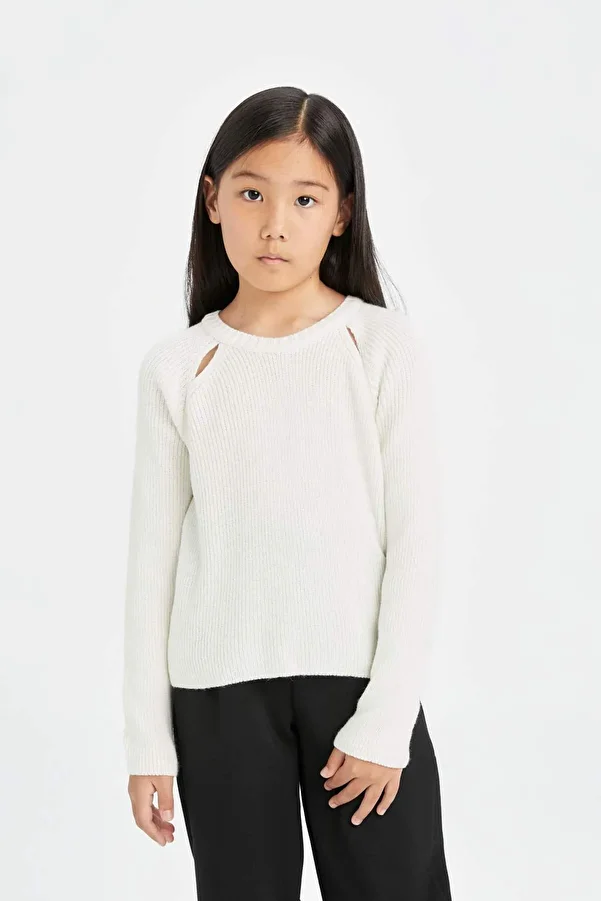 DeFacto-Mädchen Ecru Standard Fit Rundhals Strickpullover C6910A824AU 1