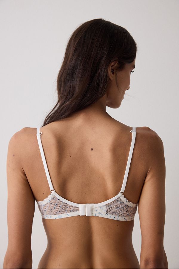 Penti-Ecru Floral Patterned Triangle Bra Without Underwire and Padding 1