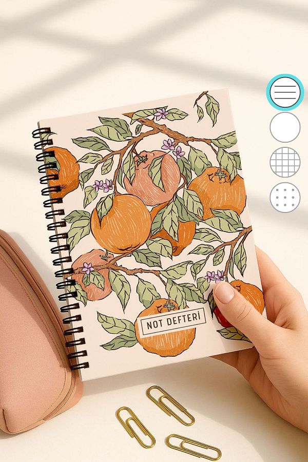 Eldesen Tasarım-A5 Spiral Line School Notebook, 50 Sheets 100 Pages, Cardboard Cover Notepad, Orange 1