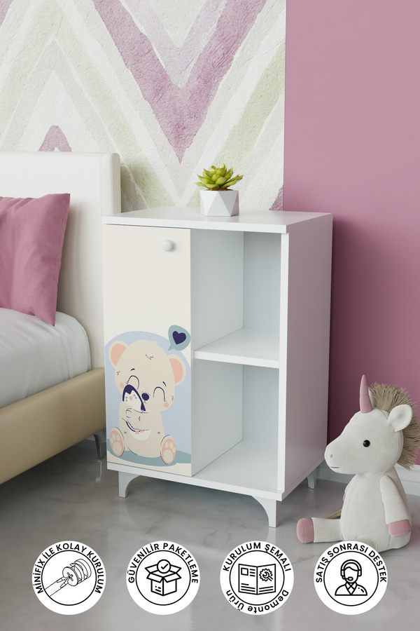 Hediyeler Kapında 2 Raflı tek kapak Fluffy Friend Çocuk Odası Çok Amaçlı Dolabı