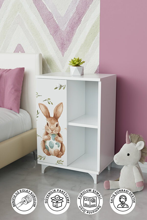 Hediyeler Kapında Beyaz 2 Raflı tek kapak Pretty Rabit Çocuk Odası Çok Amaçlı Dolabı