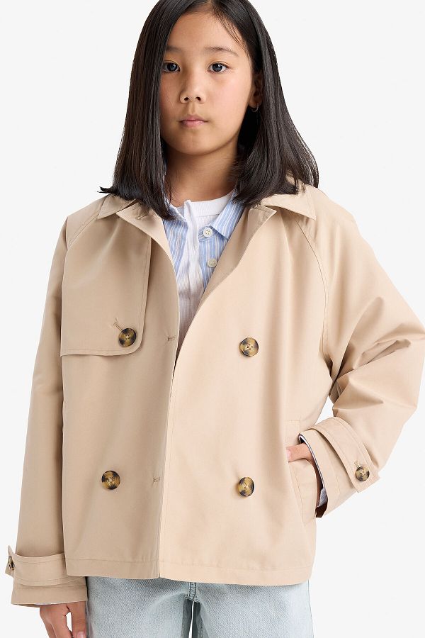 DeFacto-Regular Fit Buttoned Short Trench Coat D6938A825Sp 1