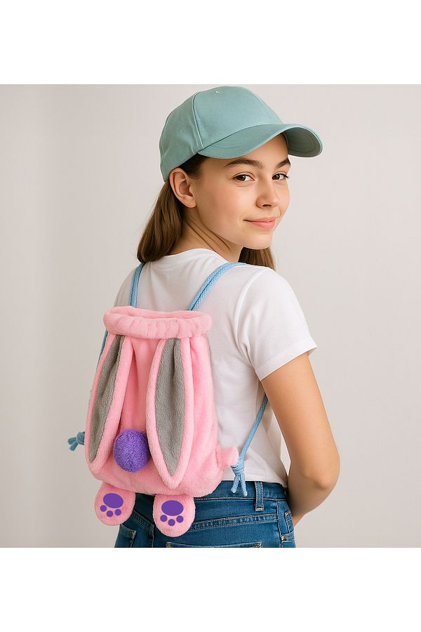 Özgüner Oyuncak-Pabtex Rabbit Ear Backpack – Plush Fabric, Colorful Rope Detailed Model 1
