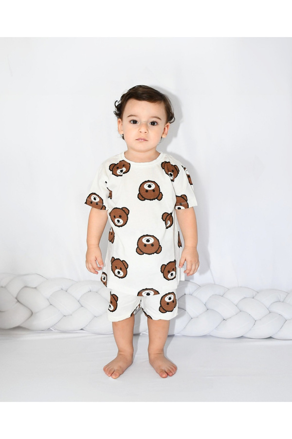 Drop Kids Bebek Pijama Takımı Kısakol Şort Ayıcık Desen %100 Pamuk Yenidoğam