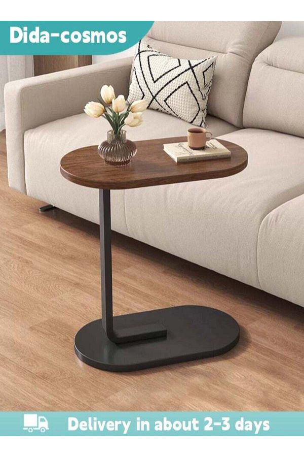 Generic-C Shaped End Tables, End Table for Couch, Small Side Table with Metal Frame, Wooden Top Side Table, 1