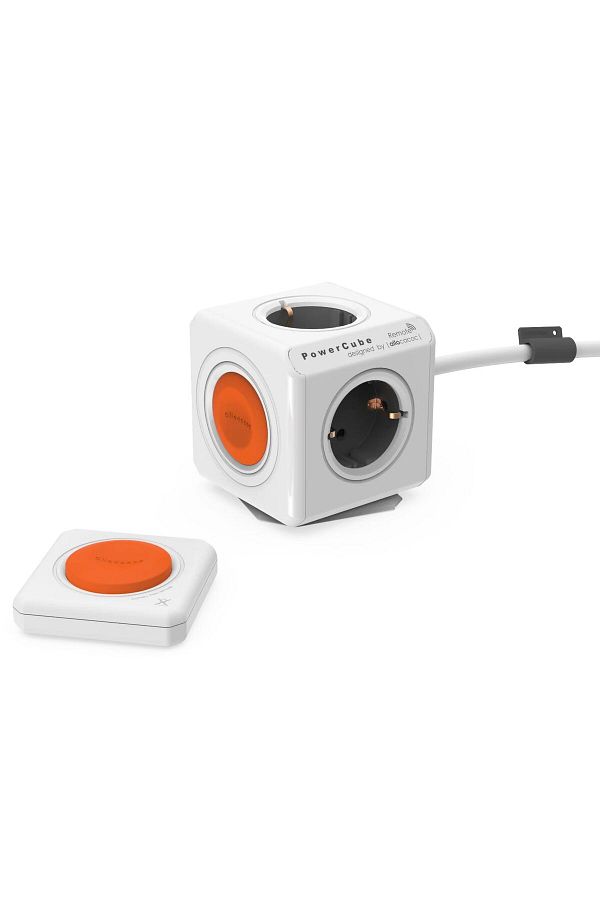 Allocacoc-Prelungitor cubic cu telecomandă, Powercube de la Allocacoc, 4 prize, 1,5 m, alb/gri 1