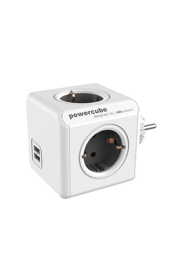 Allocacoc-Prelungitor cubic, Powercube de la Allocacoc, 2xUSB, 4 prize, alb/gri 1