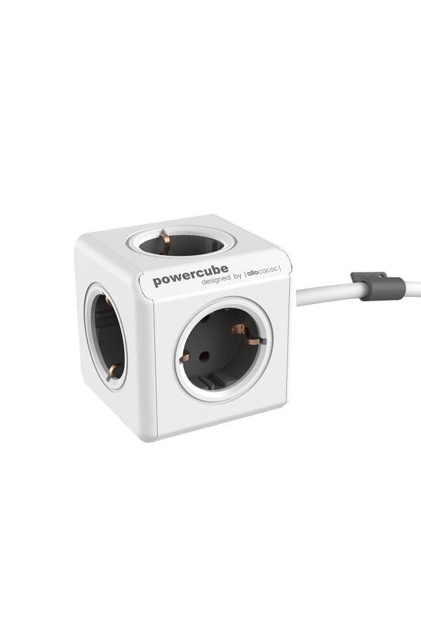 Allocacoc-Prelungitor cubic, Powercube de la Allocacoc, 2xUSB-A, 4 prize, 1.5m, alb/gri 1