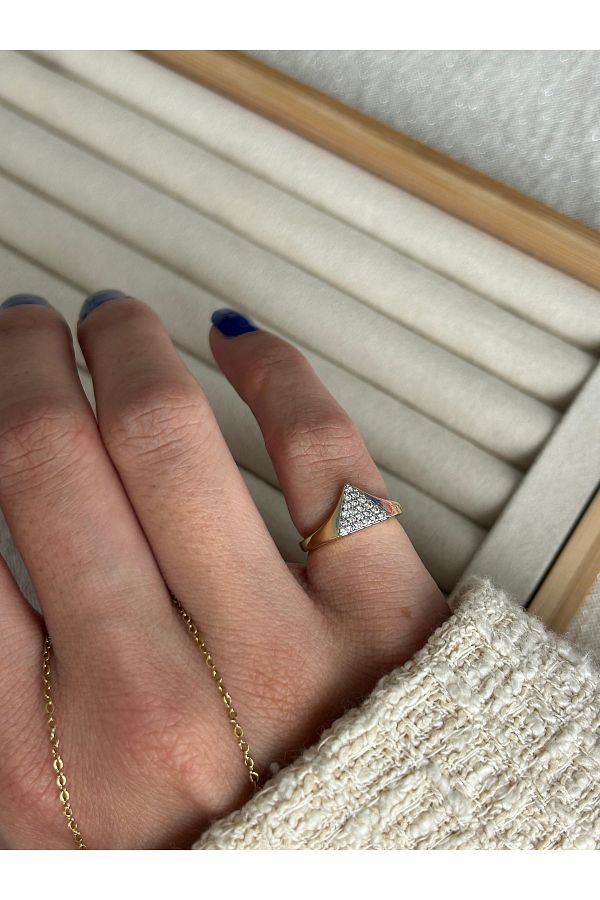 ringbox-Double Color Zircon Stone Triangle Model Pinky Finger Ring 1