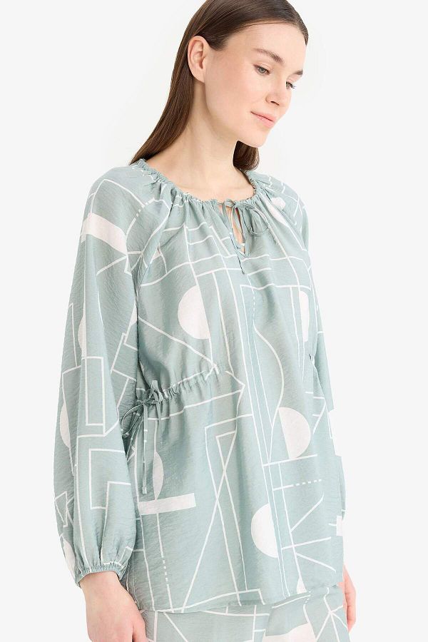 DeFacto-Regular Fit Patterned Long Sleeve Blouse D8681Ax25Sp 1