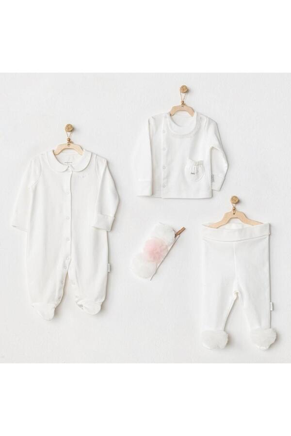 PAZAR DÜNYASI AC24501 Petit Love Newborn Tüllü 4 Parça Set Ekru