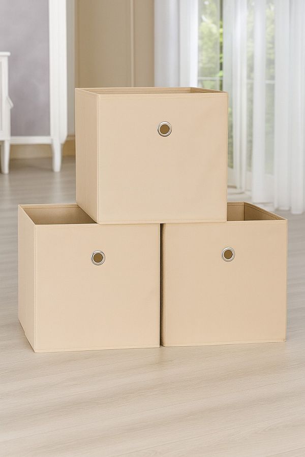 Hesaplı Kasa-Shelf Organizer Set of 3, Organizer Organizer Box, Beige 1