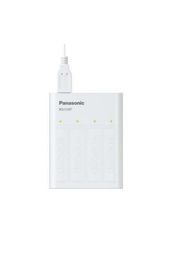 PANASONIC-Încărcător extern Eneloop BQ-CC87, 4 baterii, 1.2V, Ni-MH, Tip R6/AA 1900mAh 1