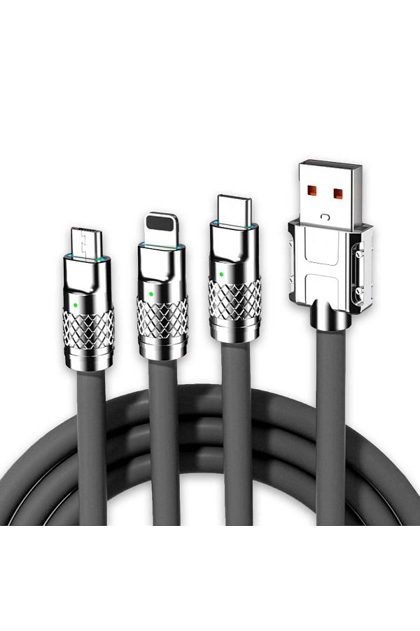 Timebox-Cablu de date și încărcare rapidă, 3 în 1.120 W, QC 3.0, USB, USB-C, Lightning, 1,2 m, negru 1