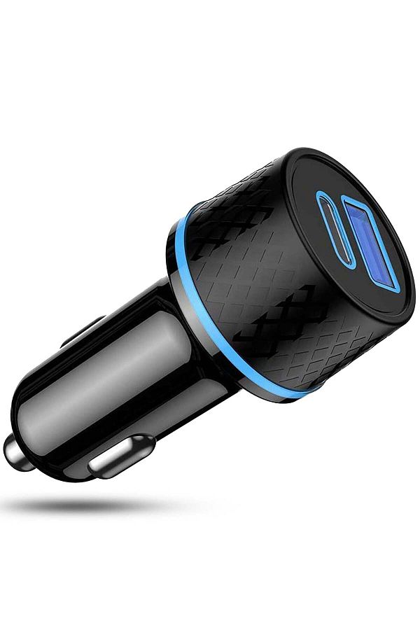 Timebox-Încărcător auto, încărcare super rapidă 43W, 1 x USB QC 3.0, 1 x USB-C, lumini LED, universal, negru 1