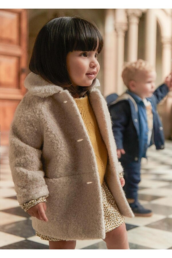 Mayoral Kız Bebek Kürklü Kaşe Kaban Bej