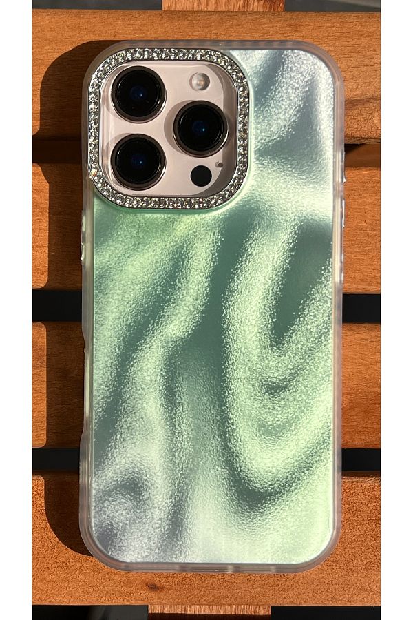 EDELFU-Satin Wave Texture Case for iPhone 16 Pro Max - Cover with Glitter Dust Effect with Rhinestone Camera Frame 1