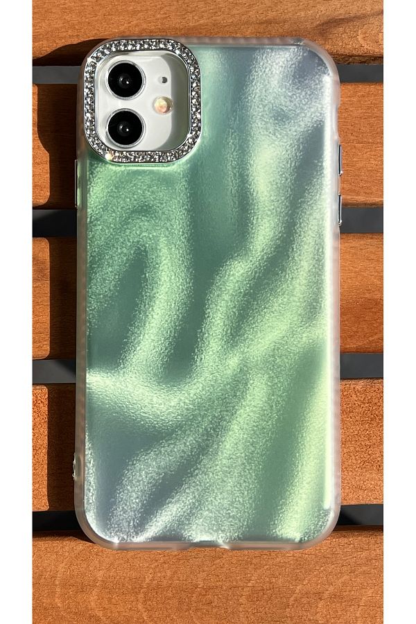 EDELFU-iPhone 11 Satin Wave Texture Case - Cover with Glitter Dust Effect with Stone Camera Frame 1