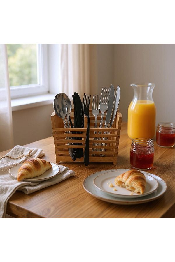 EMPA A V M-Two Compartments Counter Top Vertical Bamboo Spoon Holder 1