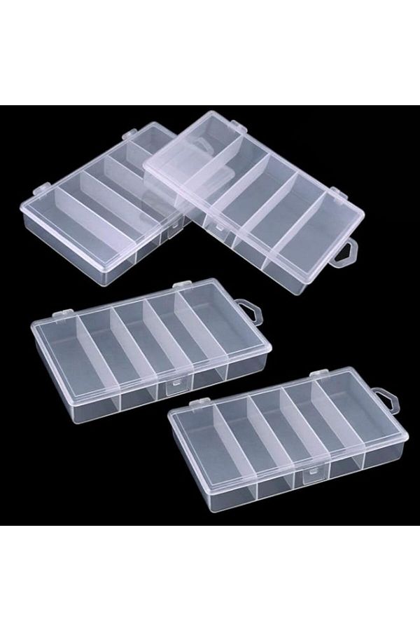 Generic-Newbested 4 Pack 5 Grid Clear Plastic Fishing Tackle Bait Hooks Storage Box,Visible Bead Jewelry Ma 1