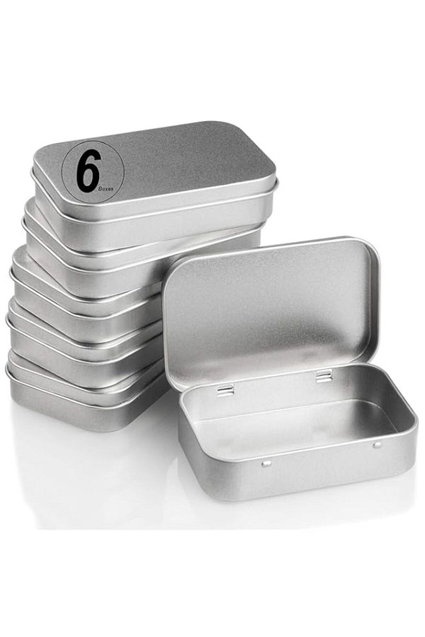 Generic-عبوة من 6 حاويات معدنية بمفصلات - 3.7 × 2.4 × 0.8 بوصة، صناديق تخزين معدنية بأغطية، مستطيلة الشكل 1