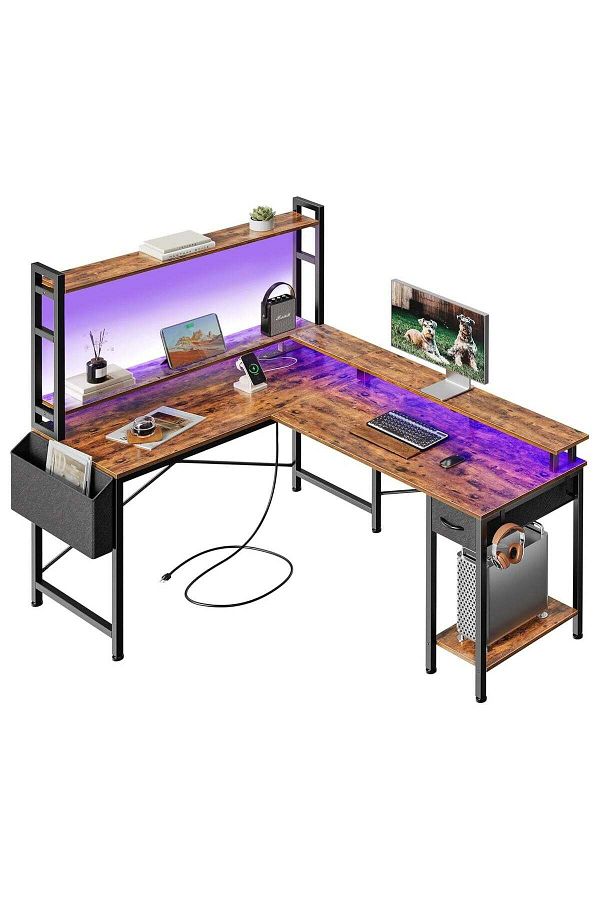 Generic-L-Shaped Gaming Desk with RGB LED Lighting & RF Remote Control – 2-in-1 Design with Monitor Shelf 1