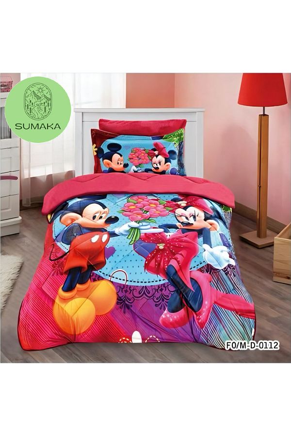 SUMAKA-Kids Bedspread - Micky Mouse - Set of 4 Pieces Print Quilt (comforter) Set - Velvet Lined with Fur 1