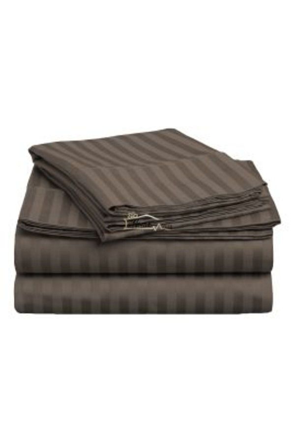 HomePuls-Bed Sheet with Elastic Damask Cotton 100% 1 cm Stripe, 210 x 250 cm, Suitable for 160 x 200 cm Mattr 1