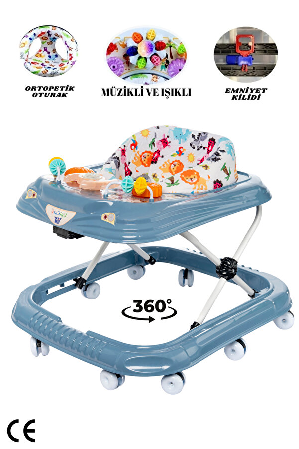 LAYLİNE Oyuncaklı Müzikli 3 Kademeli Örümcek Bebek Yürüteç 10 Teker