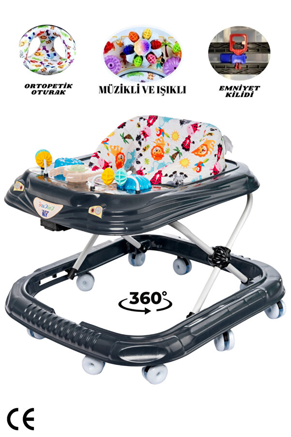 LAYLİNE Oyuncaklı Müzikli 3 Kademeli Örümcek Bebek Yürüteç 10 Teker