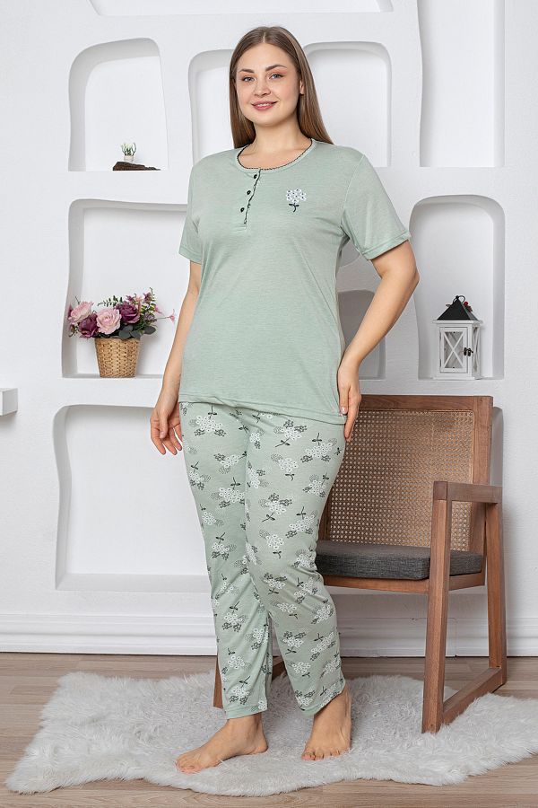 Fulla Moda-Daisy Patterned Patterned Large Size Pajama Set 1