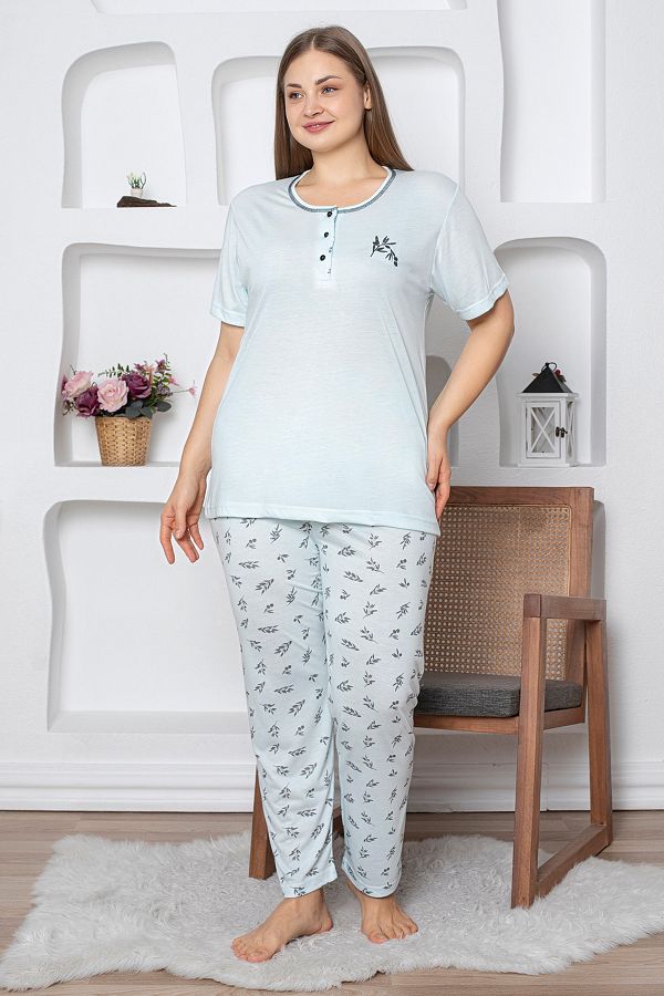Fulla Moda-Leaf Patterned Large Size Pajama Set 1