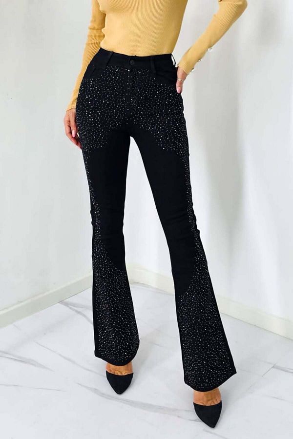 FashionForYou-Diamonds flared jeans, with sequins and push up effect, Black, M 1