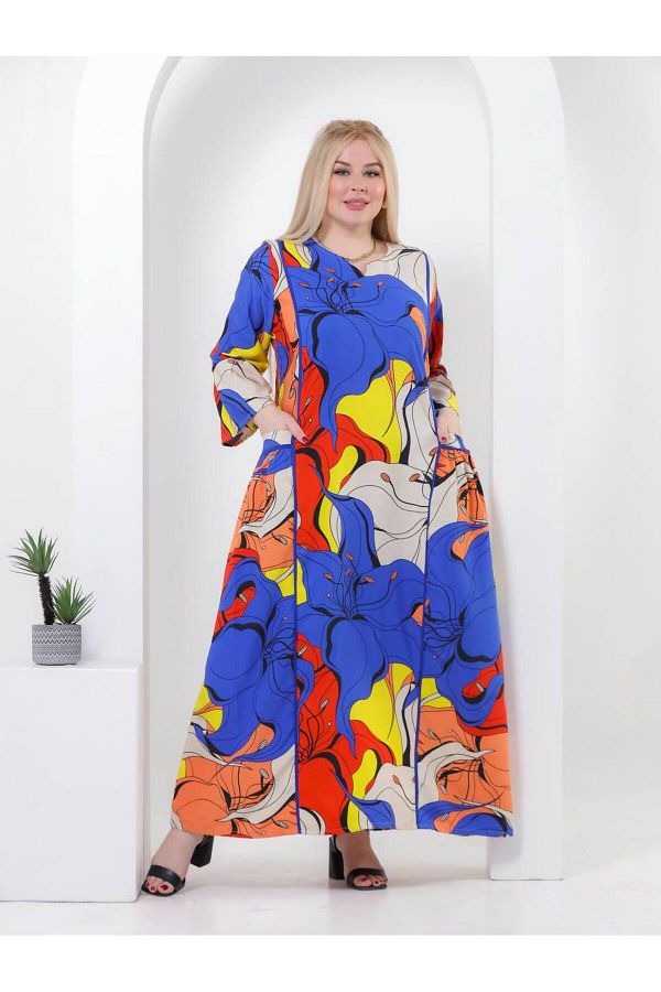 AFandina-Modern cotton jalabiya with multi-colored artistic prints AW-002 1