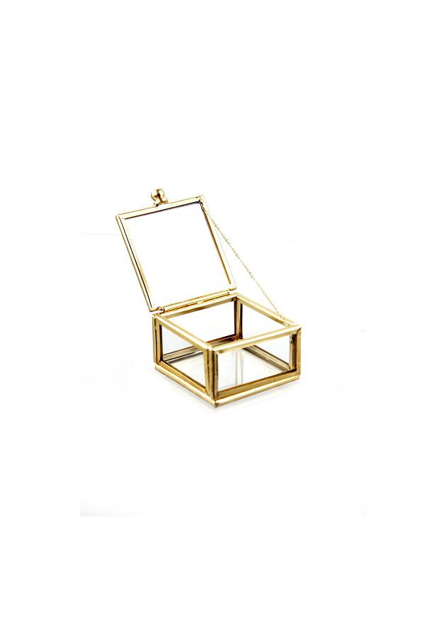 Lamsit Ibdaa-Glass Trinket Box, Hexagon, Gold, Keepsake Organizer with Lid (Cubic) 1
