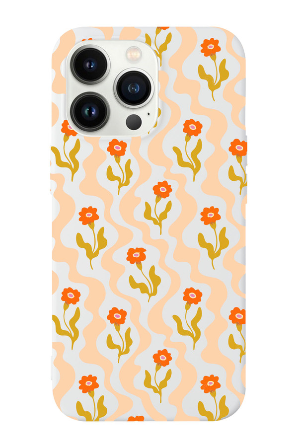 shoptocase-Suede Inside Launch Protective Phone Case Compatible with iPhone 14 Pro Flower Patterns 1