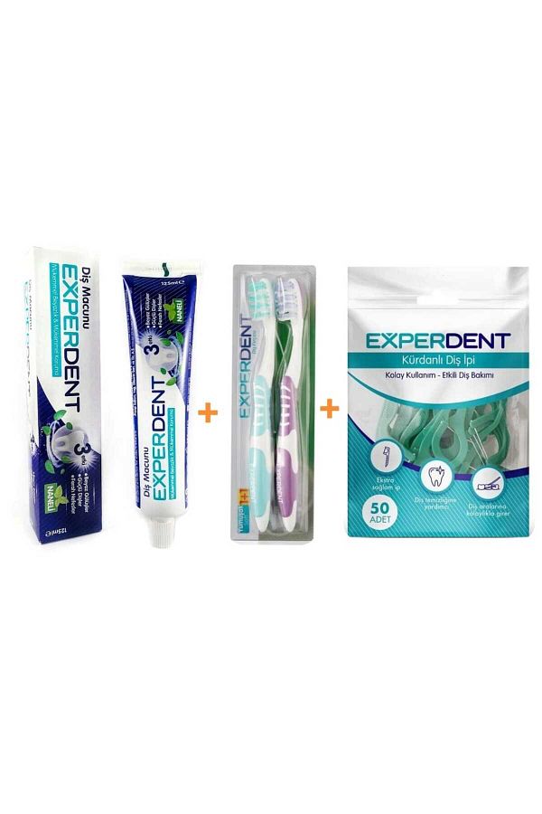 EXPERDENT-Whitening Toothpaste + Soft 2-Piece Toothbrush + Toothfloss with Quilt 1
