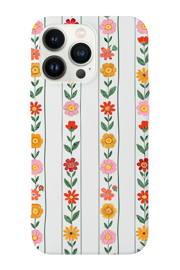shoptocase-iPhone 14 Pro Compatible Sequential Flowers Patterned Suede Inside Launch Protective Phone Case 1